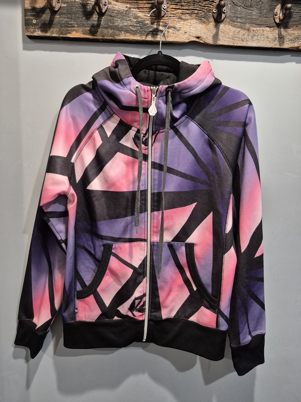Vintage Volcom Pink & Purple Geometric Zip Hoodie Jacket Women's Size Large